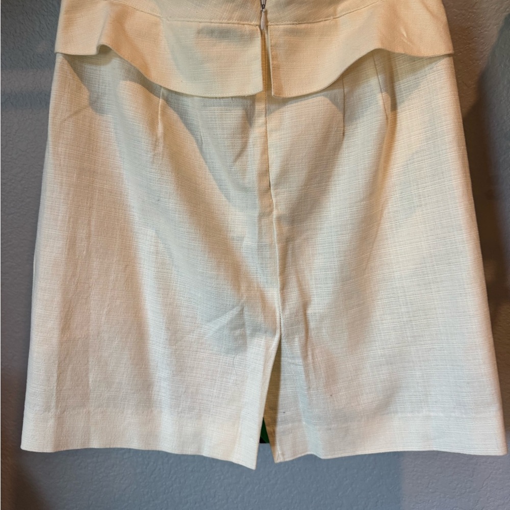 Anthropologie hutch brand mini skirt, beige, green, navy blue, and gold buttons - Picture 6 of 6